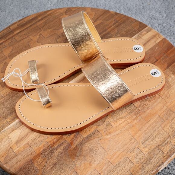 Johnny Was Gold Leather Slide Sandals (Size 8) - Picture 3 of 5